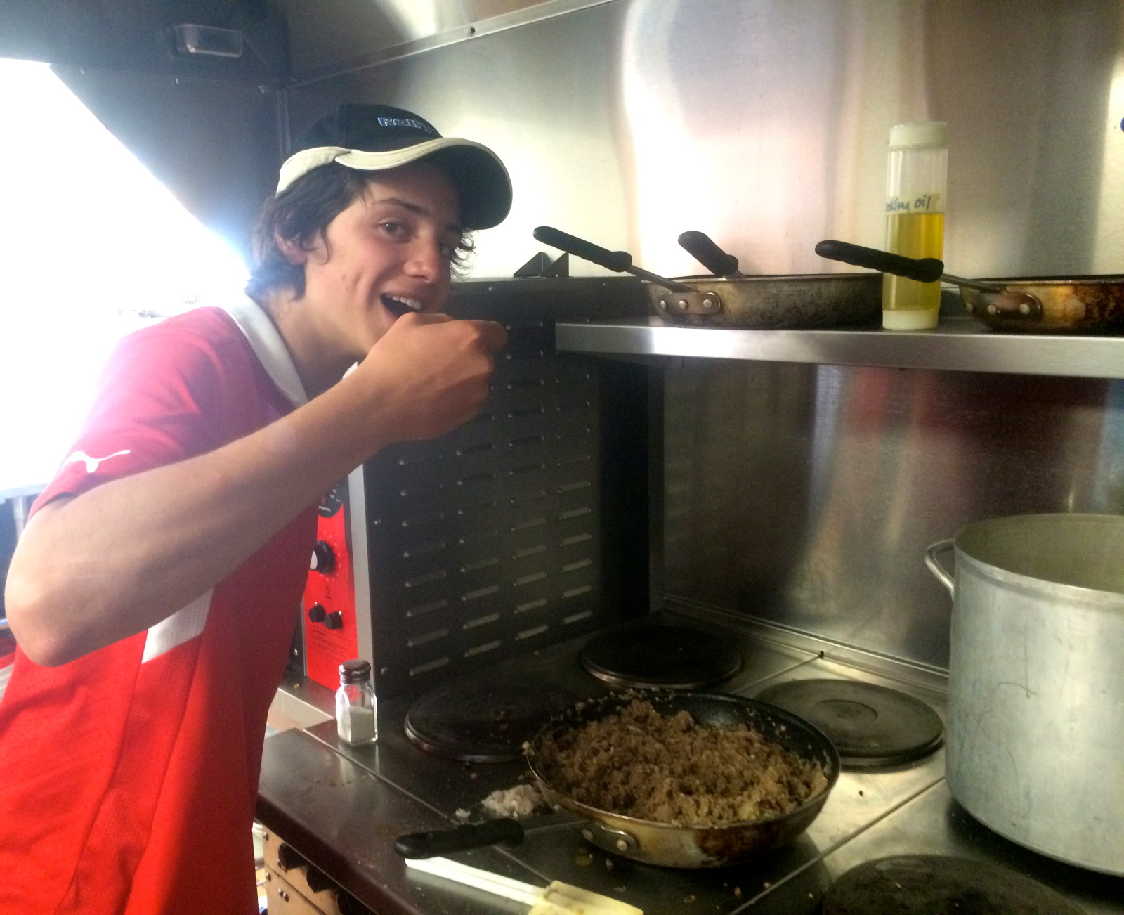 Cristóbal, our resident Chilean, on flavor patrol! Make sure the pino tastes authentic!